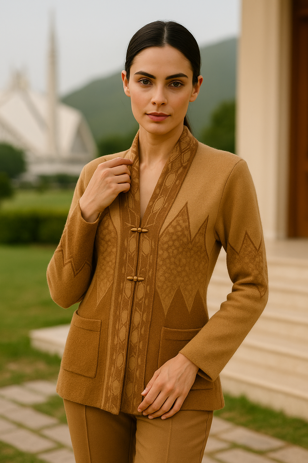 Amber Crest Woolen Blazer — A Symphony of Power and Poise