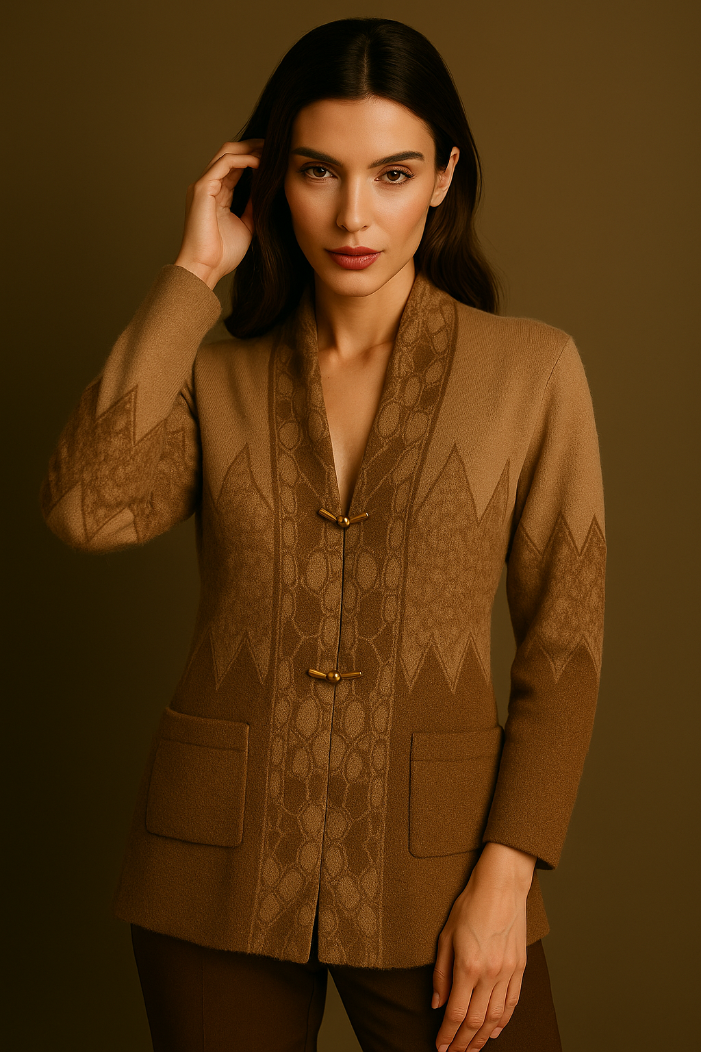 Amber Crest Woolen Blazer — A Symphony of Power and Poise