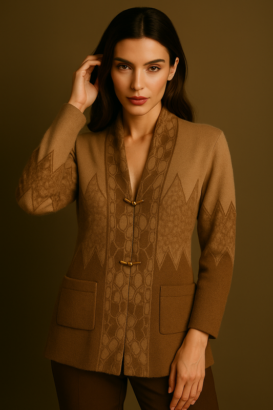 Amber Crest Woolen Blazer — A Symphony of Power and Poise