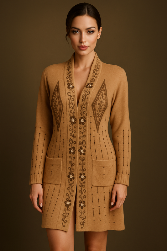 Golden Mirage Woolen Cardigan — Where Grace Meets Authority